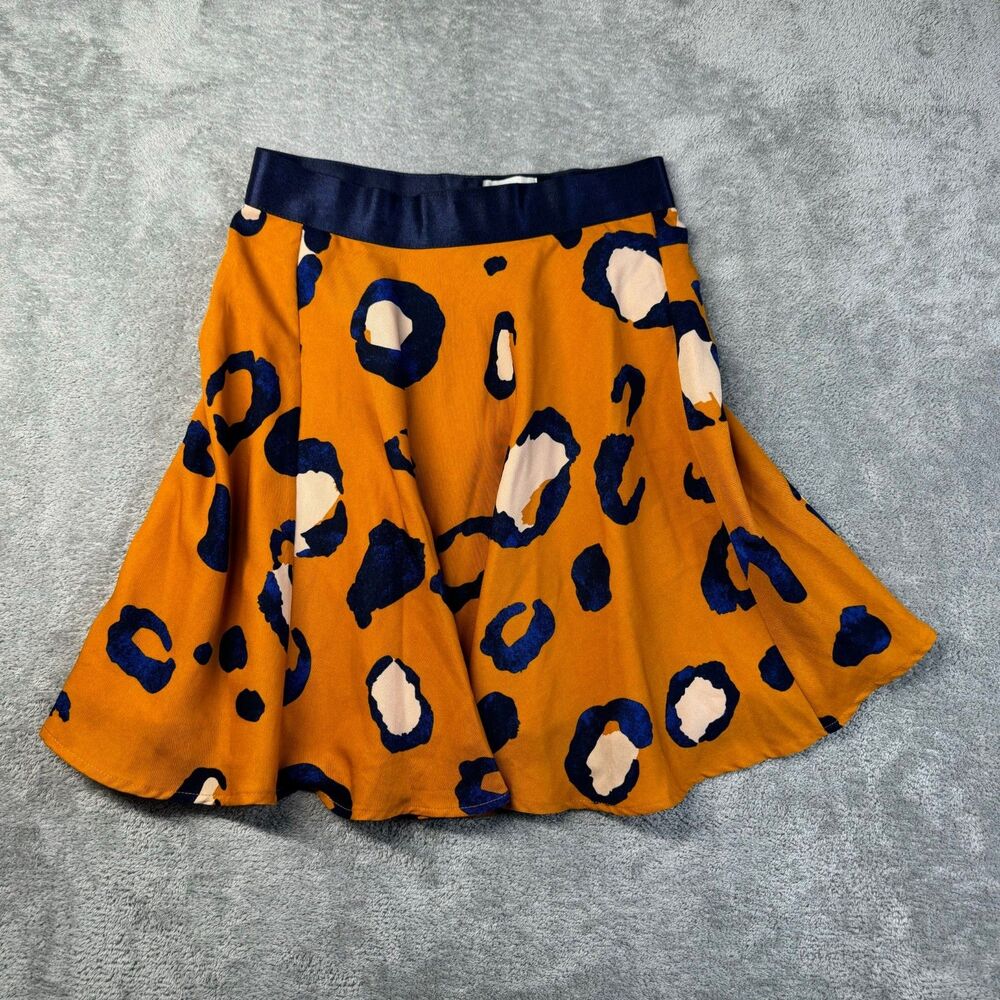 3.1 Phillip Lim Skirt Womens 2 Orange Blue Leopard Print Skater Zipper Preppy